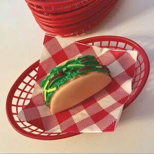 Set of 8 Red Plastic Hot Dog, French Fries, Burger, Taco Old School Food…